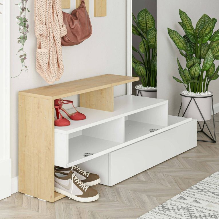 Mobile per ingresso sospeso 2 ante bianco e rovere 137x54h cm - Ascari