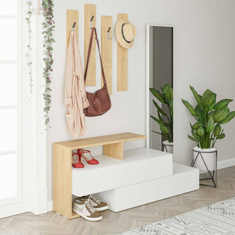 Mobile per ingresso sospeso 2 ante bianco e rovere 137x54h cm - Ascari