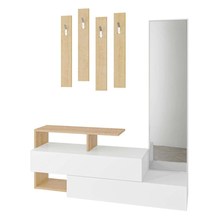 Mobile per ingresso sospeso 2 ante bianco e rovere 137x54h cm - Ascari