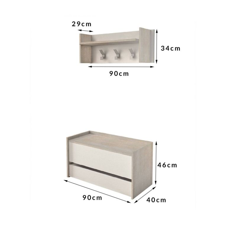 Mobile per ingresso sospeso con cassetto rovere e bianco 90x46h cm - Actinolite