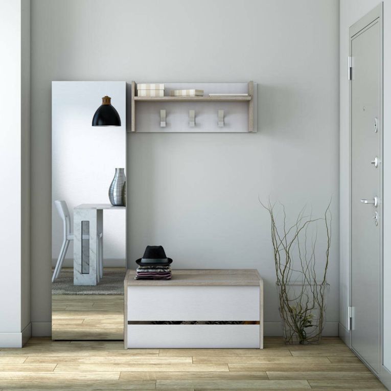 Mobile per ingresso sospeso con cassetto rovere e bianco 90x46h cm - Actinolite