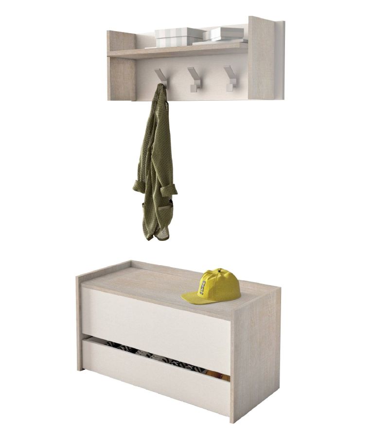 Mobile per ingresso sospeso con cassetto rovere e bianco 90x46h cm - Actinolite