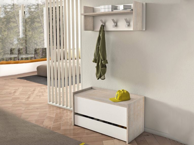 Mobile per ingresso sospeso con cassetto rovere e bianco 90x46h cm - Actinolite