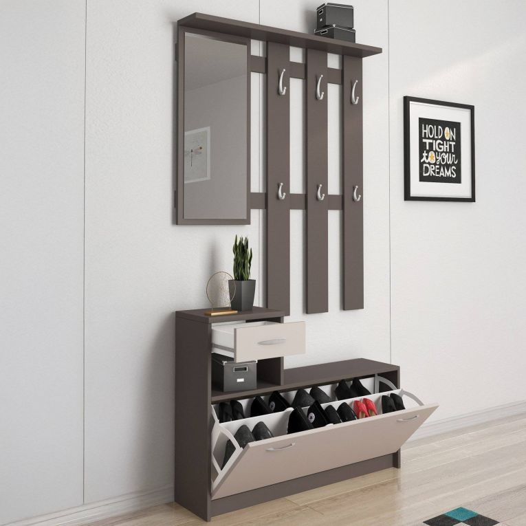 Mobile per ingresso sospeso con scarpiera beige e grigio 100x190h cm - Garolfo
