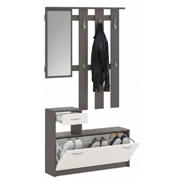 Mobile per ingresso sospeso con scarpiera beige e grigio 100x190h cm - Garolfo