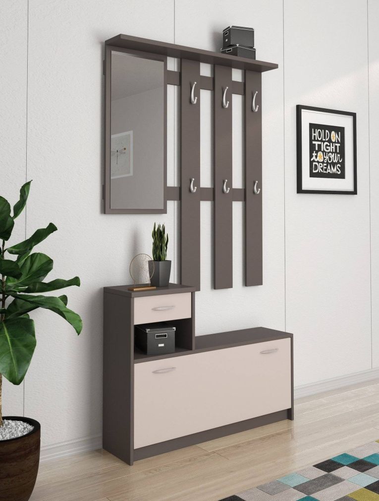 Mobile per ingresso sospeso con scarpiera beige e grigio 100x190h cm - Garolfo