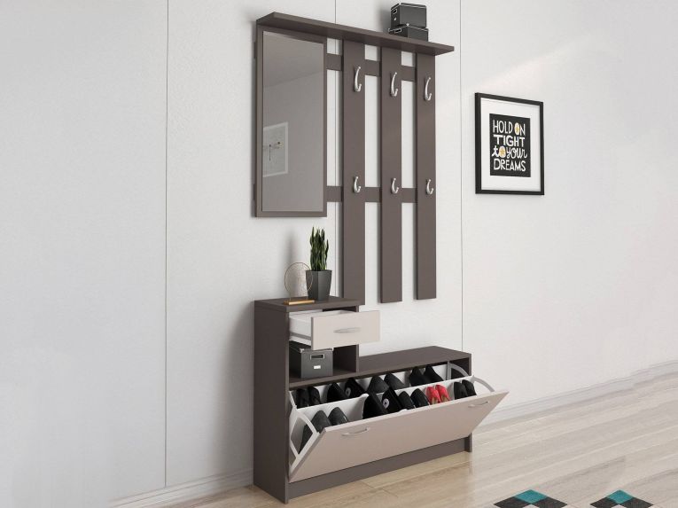 Mobile per ingresso sospeso con scarpiera beige e grigio 100x190h cm - Garolfo