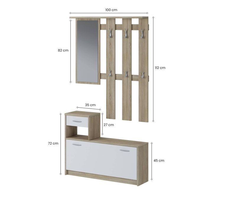 Mobile per ingresso sospeso con scarpiera bianco e rovere 100x190h cm - Garolfo