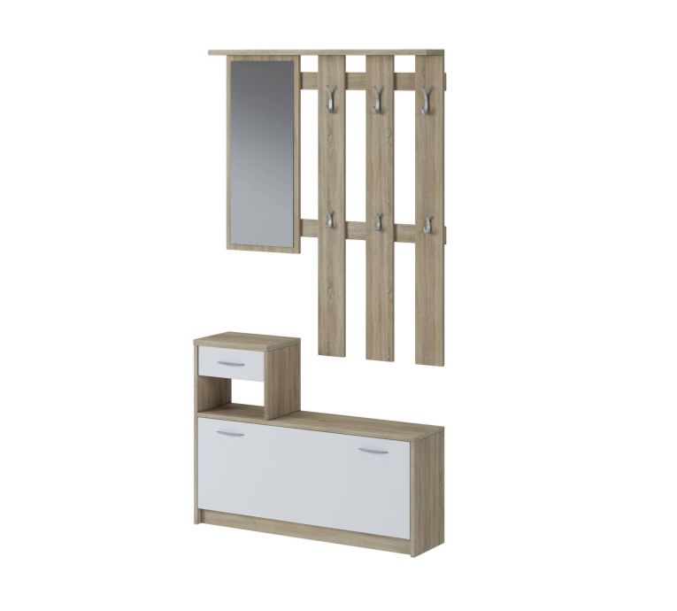 Mobile per ingresso sospeso con scarpiera bianco e rovere 100x190h cm - Garolfo
