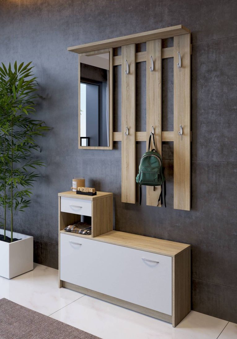 Mobile per ingresso sospeso con scarpiera bianco e rovere 100x190h cm - Garolfo