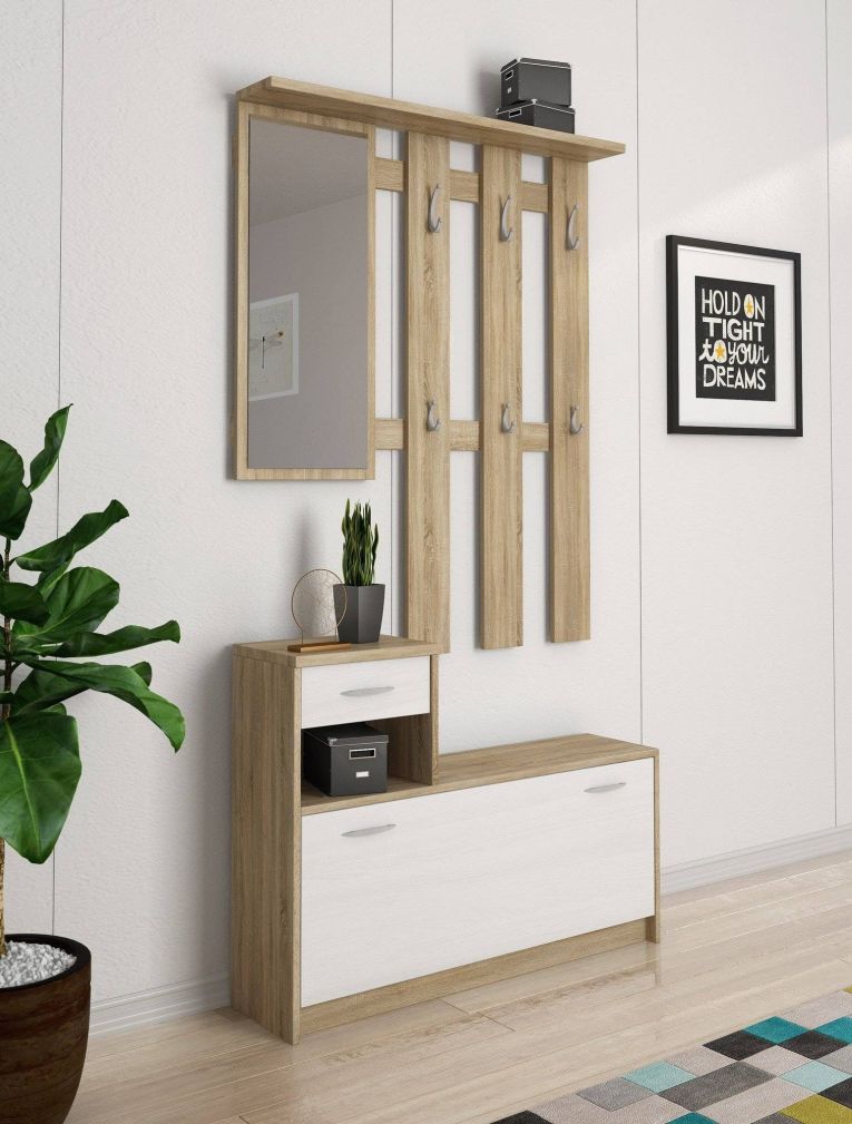 Mobile per ingresso sospeso con scarpiera bianco e rovere 100x190h cm - Garolfo