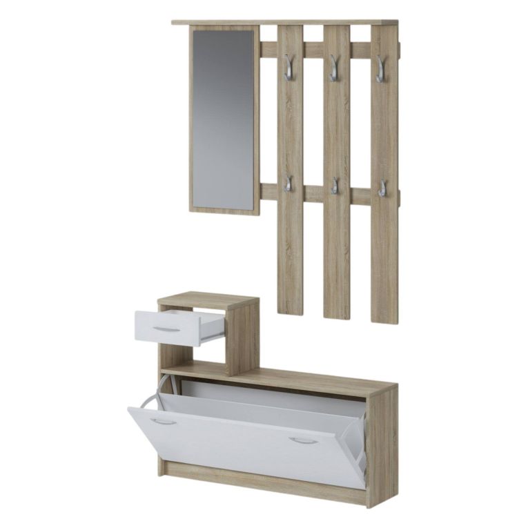 Mobile per ingresso sospeso con scarpiera bianco e rovere 100x190h cm - Garolfo