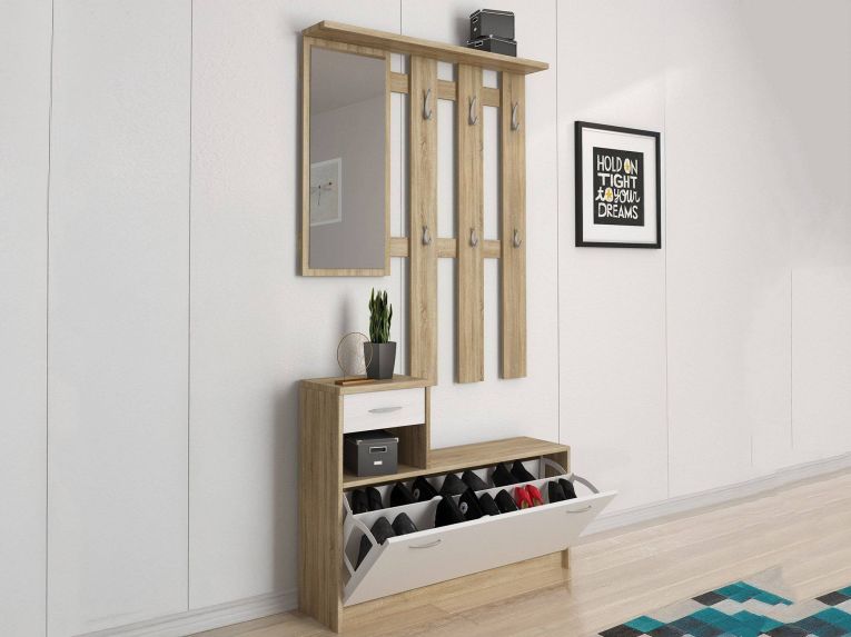 Mobile per ingresso sospeso con scarpiera bianco e rovere 100x190h cm - Garolfo