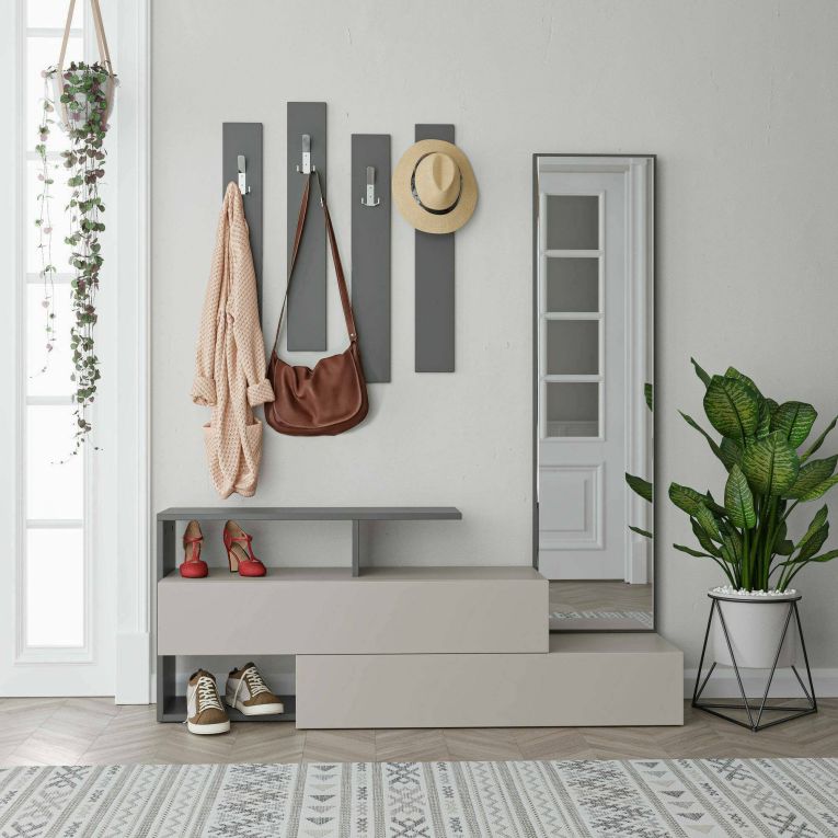 Mobile per ingresso sospeso con specchio 2 ante tortora e antracite 137x54h cm - Ascari