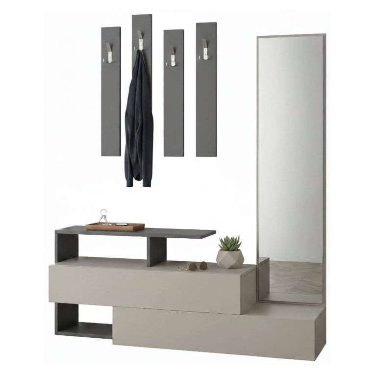 Mobile per ingresso sospeso con specchio 2 ante tortora e antracite 137x54h cm - Ascari