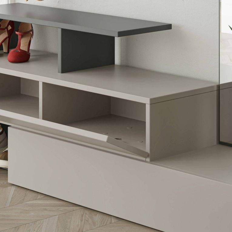 Mobile per ingresso sospeso con specchio 2 ante tortora e antracite 137x54h cm - Ascari