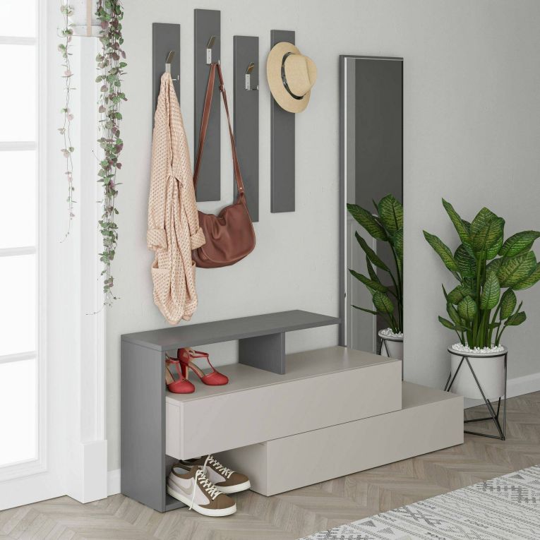 Mobile per ingresso sospeso con specchio 2 ante tortora e antracite 137x54h cm - Ascari