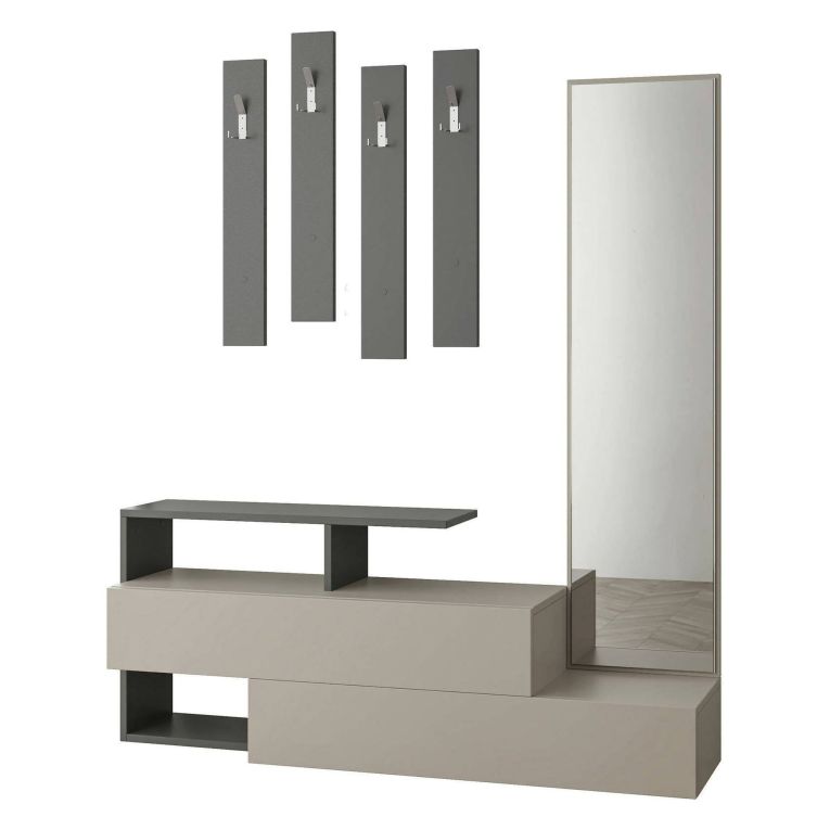 Mobile per ingresso sospeso con specchio 2 ante tortora e antracite 137x54h cm - Ascari