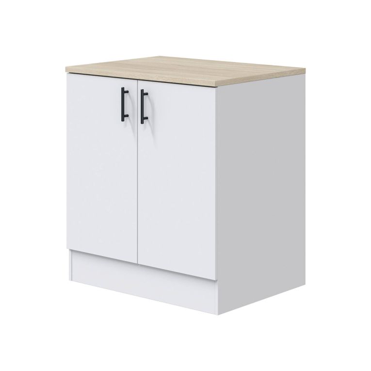 Mobile per lavello 2 ante Deruta, Base sottolavello, Mobile lavello con ante, Struttura base per lavello, 80x60 h90 cm, Bianco e Rovere