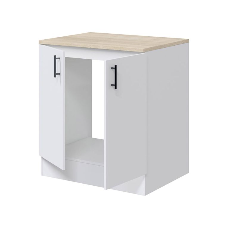 Mobile per lavello 2 ante Deruta, Base sottolavello, Mobile lavello con ante, Struttura base per lavello, 80x60 h90 cm, Bianco e Rovere