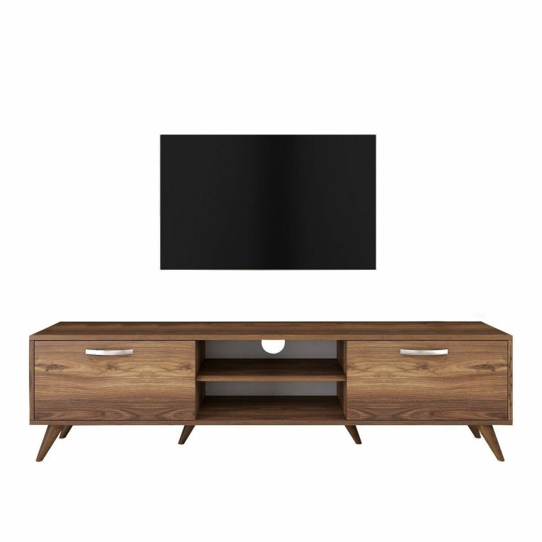 Mobile porta TV Aldh, Supporto per televisione da salotto, Credenza bassa da soggiorno, Base porta TV, 180x35h49 cm, Noce