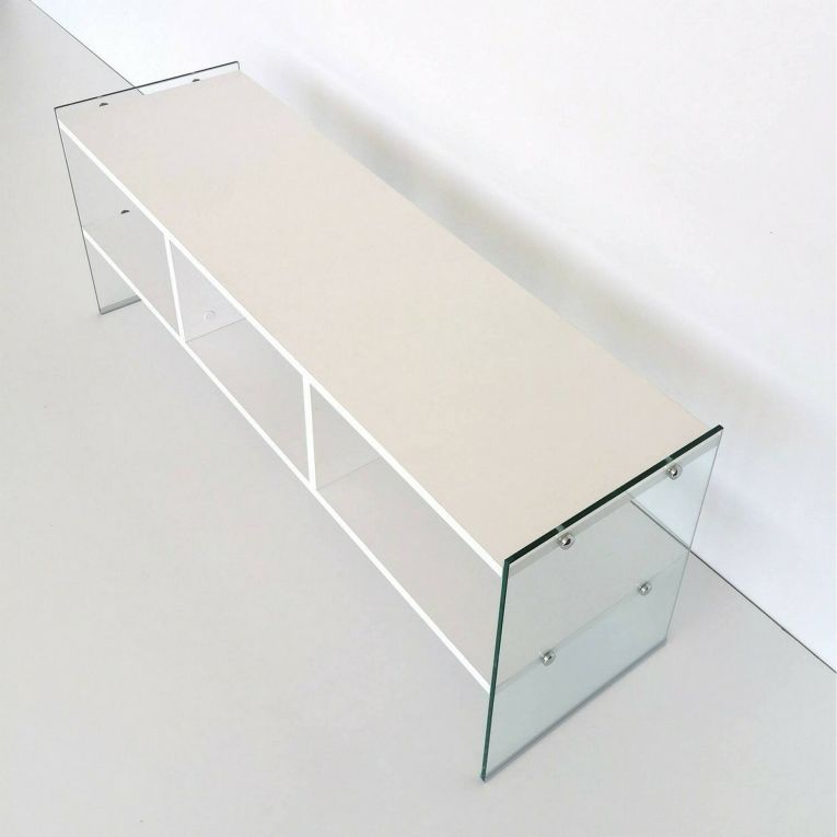 Mobile porta TV Algorab, Supporto per televisione da salotto, Credenza bassa da soggiorno, Base porta TV, 120x35h45 cm, Bianco