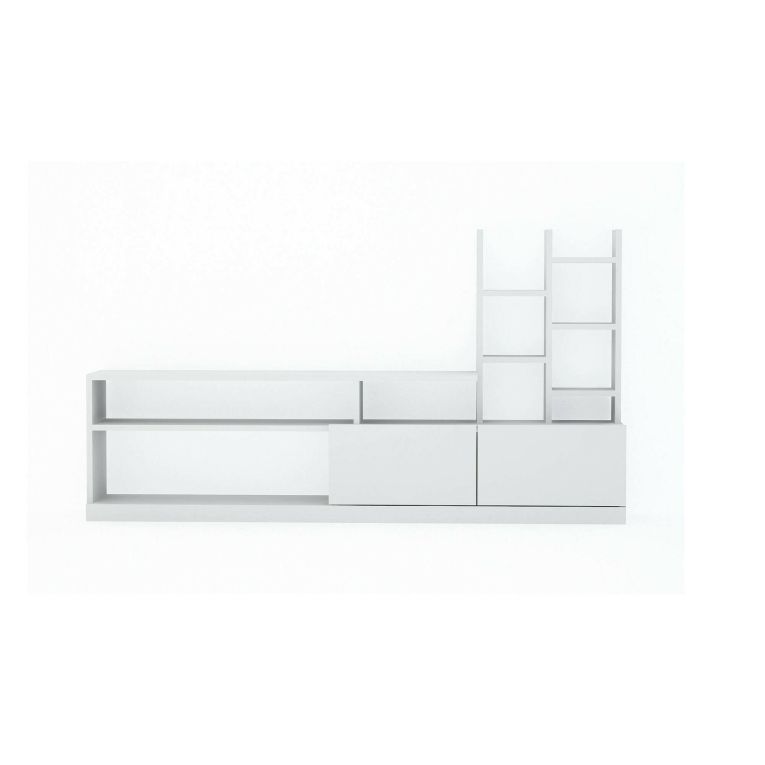 Mobile porta TV Alni, Supporto per televisione da salotto, Credenza bassa da soggiorno, Base porta TV, 164x25h91 cm, Bianco