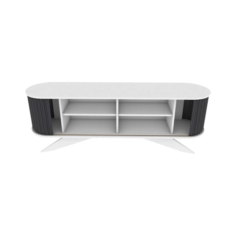Mobile porta TV Aludra, Supporto per televisione da salotto, Credenza bassa da soggiorno, Base porta TV, 180x43h60 cm, Antracite e Bianco