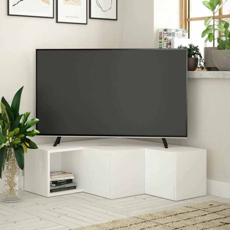 Mobile porta TV Alya, Supporto per televisione da salotto, Credenza bassa da soggiorno, Base porta TV, 90x92h32 cm, Bianco