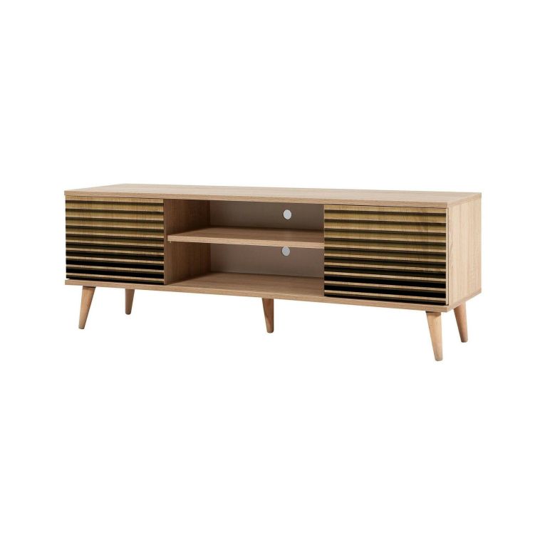 Mobile porta TV Amalthea, Supporto per televisione da salotto, Credenza bassa da soggiorno, Base porta TV, 140x40h50 cm, Quercia