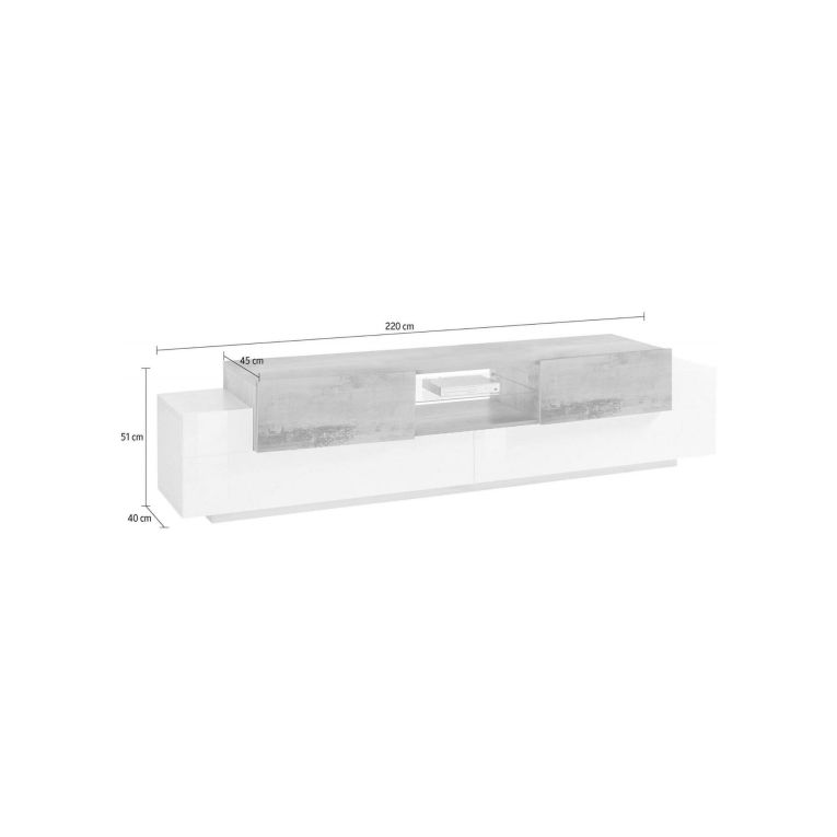 Mobile porta TV Amato, cm 220x45h51, Bianco lucido e Acero