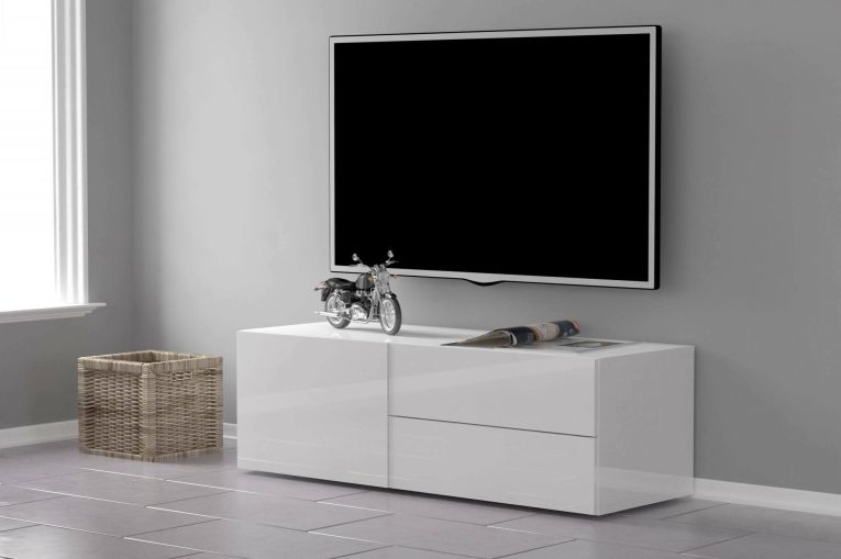 Mobile porta TV Amleto, cm 110x40h35, Bianco lucido