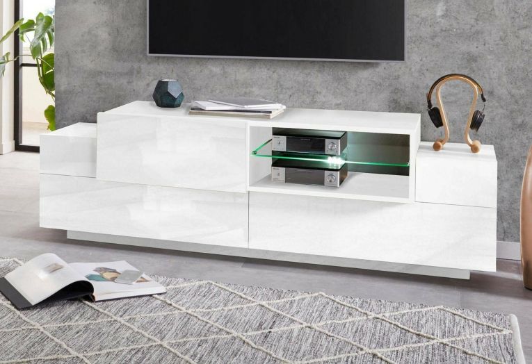 Mobile porta TV Andris, cm 160x45h51, Bianco lucido