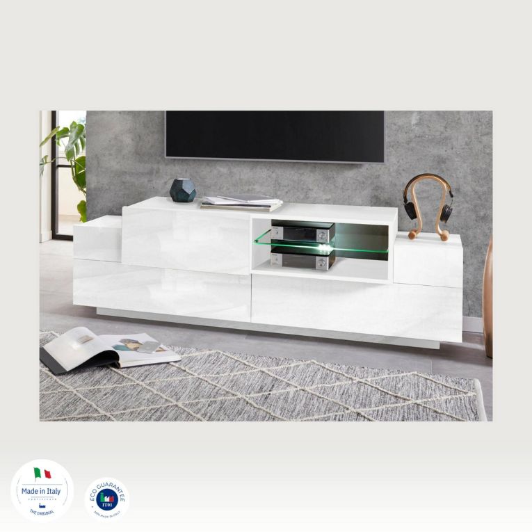 Mobile porta TV Andris, cm 160x45h51, Bianco lucido