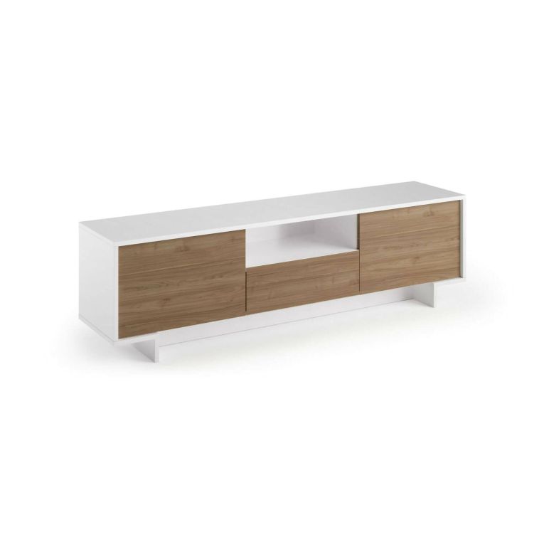 Mobile Porta TV Andromeda, Supporto per TV da salotto, Credenza bassa da soggiorno a 2 ante e 1 cassetto, 100% Made in Italy, 170x42h48 cm, Bianco e Rovere