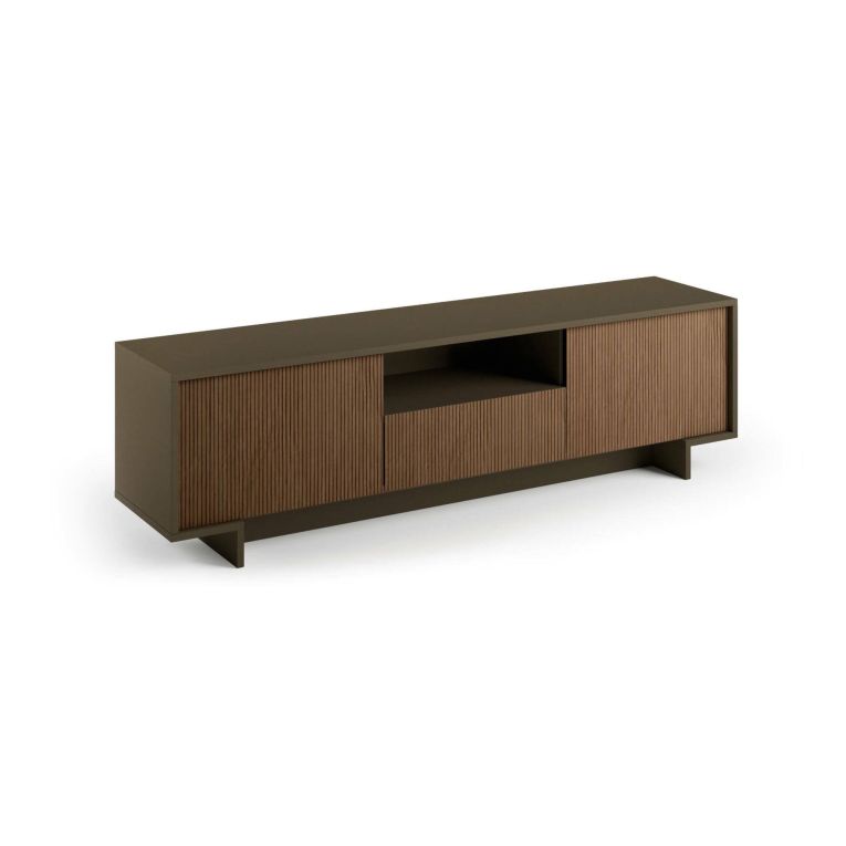 Mobile Porta TV Andromeda, Supporto per TV da salotto, Credenza bassa da soggiorno a 2 ante e 1 cassetto, 100% Made in Italy, 170x42h48 cm, Marrone e Noce