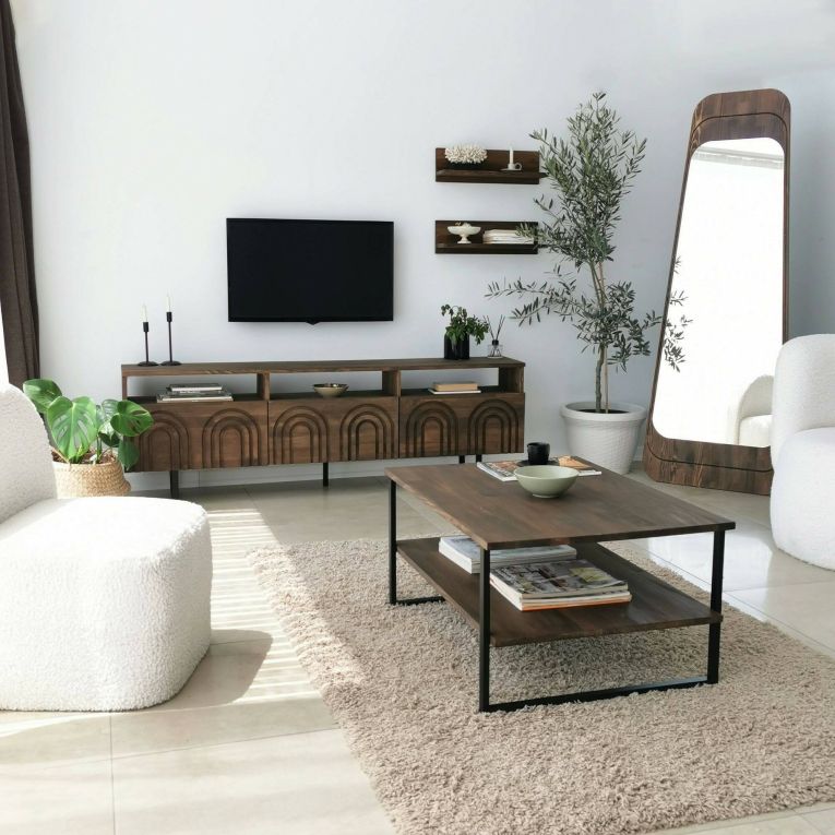 Mobile porta TV Arctura, Supporto per televisione da salotto, Credenza bassa da soggiorno, Base porta TV, 170x30h40 cm, Noce