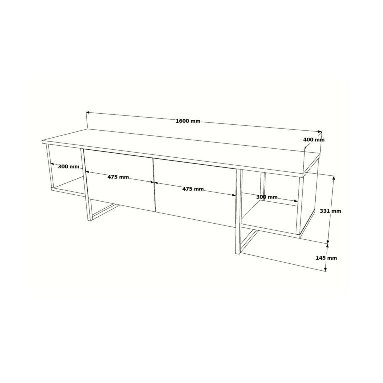 Mobile porta TV Arneb, Supporto per televisione da salotto, Credenza bassa da soggiorno, Base porta TV, 160x40h48 cm, Bianco e Oro