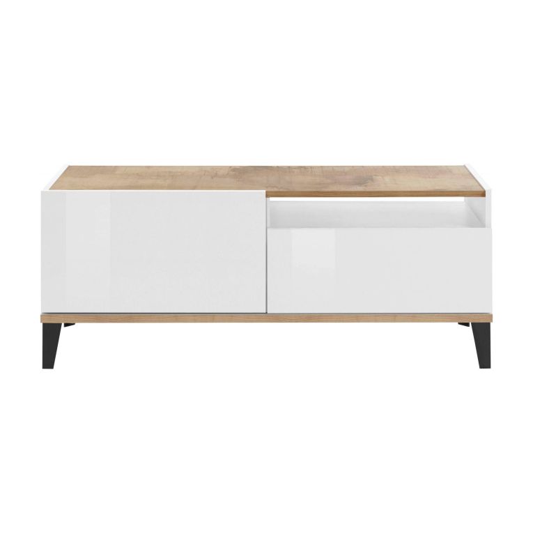 Mobile porta TV Atris, cm 120x40h47, Bianco lucido e Acero