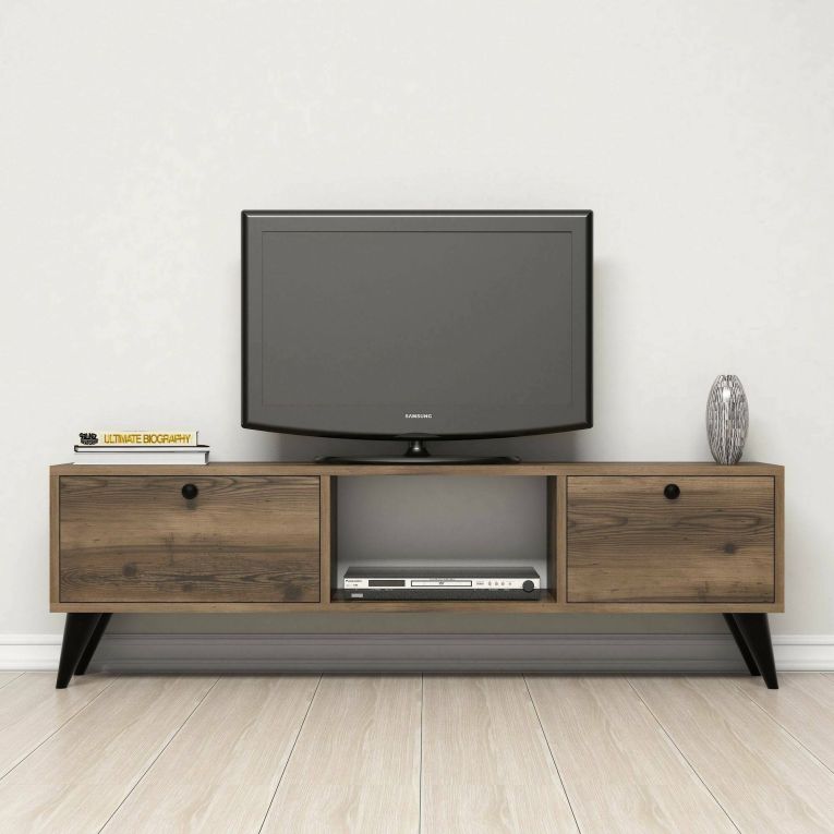 Mobile porta TV Atropos, Credenza da soggiorno, Armadio basso per TV, Base parete attrezzata, 138x30 h43 cm, Noce e Nero