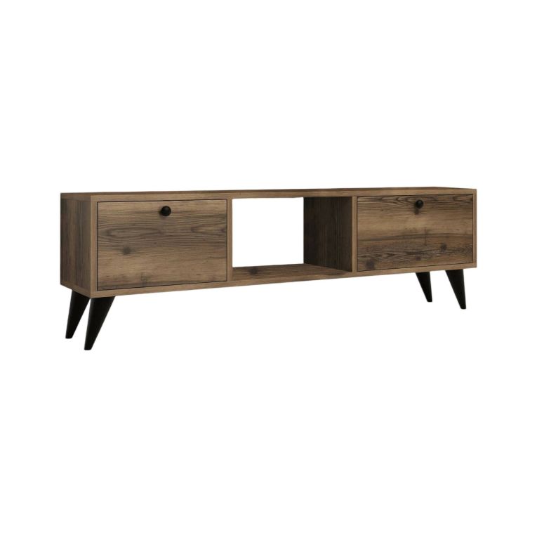 Mobile porta TV Atropos, Credenza da soggiorno, Armadio basso per TV, Base parete attrezzata, 138x30 h43 cm, Noce e Nero