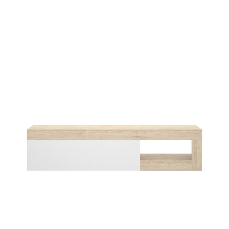 Mobile porta TV Averau, Credenza bassa da soggiorno, Madia da salotto per televisione, 204x42h48 cm, Rovere e Bianco lucido