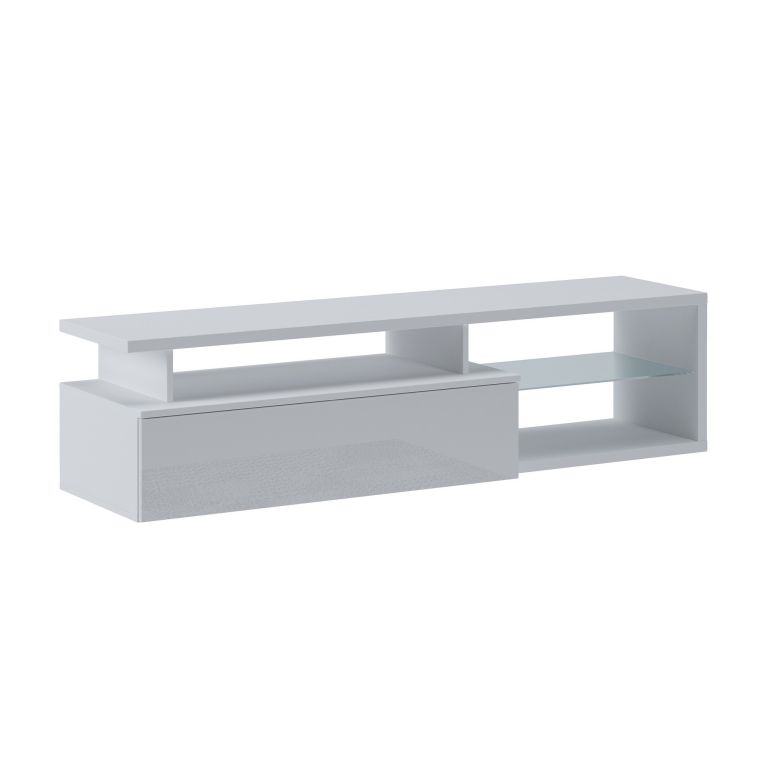 Mobile porta TV Baltico, Credenza da soggiorno, Armadio basso per TV, Base parete attrezzata, 160x38h41 cm, Bianco e Bianco lucido