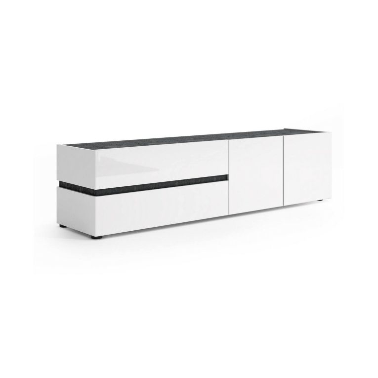 Mobile porta TV Bamako, Credenza da soggiorno, Armadio basso per TV, Base parete attrezzata, Made in Italy, 180x47h43 cm, Bianco lucido e Antracite