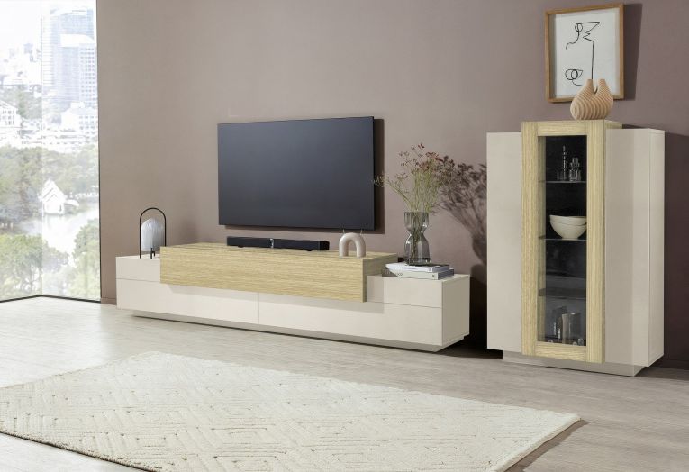 Mobile Porta tv Beige 3 Ripiani 4 Vani 200x45x51.5h cm, 3 Ante - Cassino