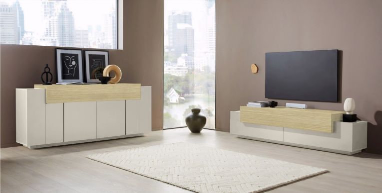 Mobile Porta tv Beige 3 Ripiani 4 Vani 200x45x51.5h cm, 3 Ante - Cassino