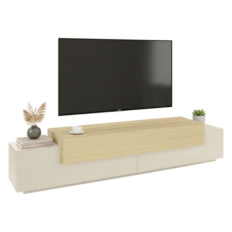 Mobile Porta tv Beige 3 Ripiani 4 Vani 240x45x51.5h cm, 3 Ante - Curino