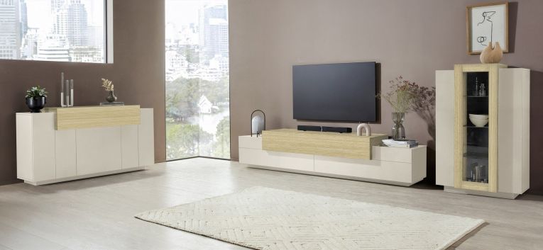 Mobile Porta tv Beige 3 Ripiani 4 Vani 240x45x51.5h cm, 3 Ante - Curino