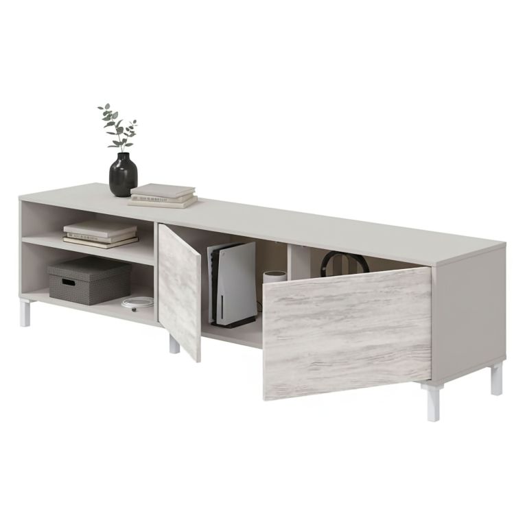 Mobile Porta tv Beige Bianco Anticato Cassetti un Ripiano 180x40x47h cm, 2 Ante - Nociglia