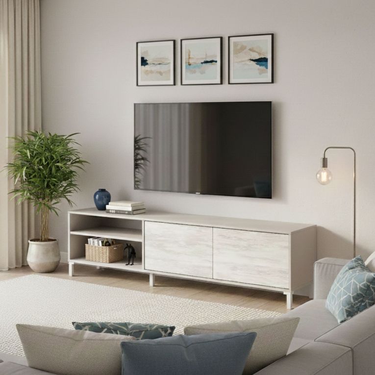 Mobile Porta tv Beige Bianco Anticato Cassetti un Ripiano 180x40x47h cm, 2 Ante - Nociglia